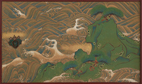 Waves at Matsushima, Suzuki Kiitsu (Japanese, 1796–1858), Pair of small sliding doors (kobusuma); ink and color on paper, Japan